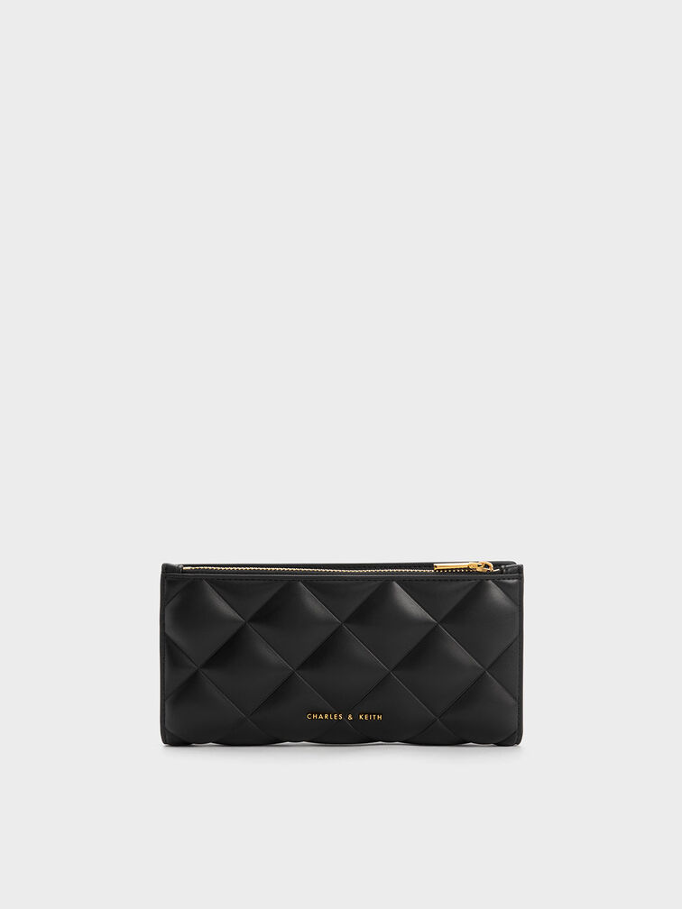 Danika Quilted Long Wallet, Black, hi-res