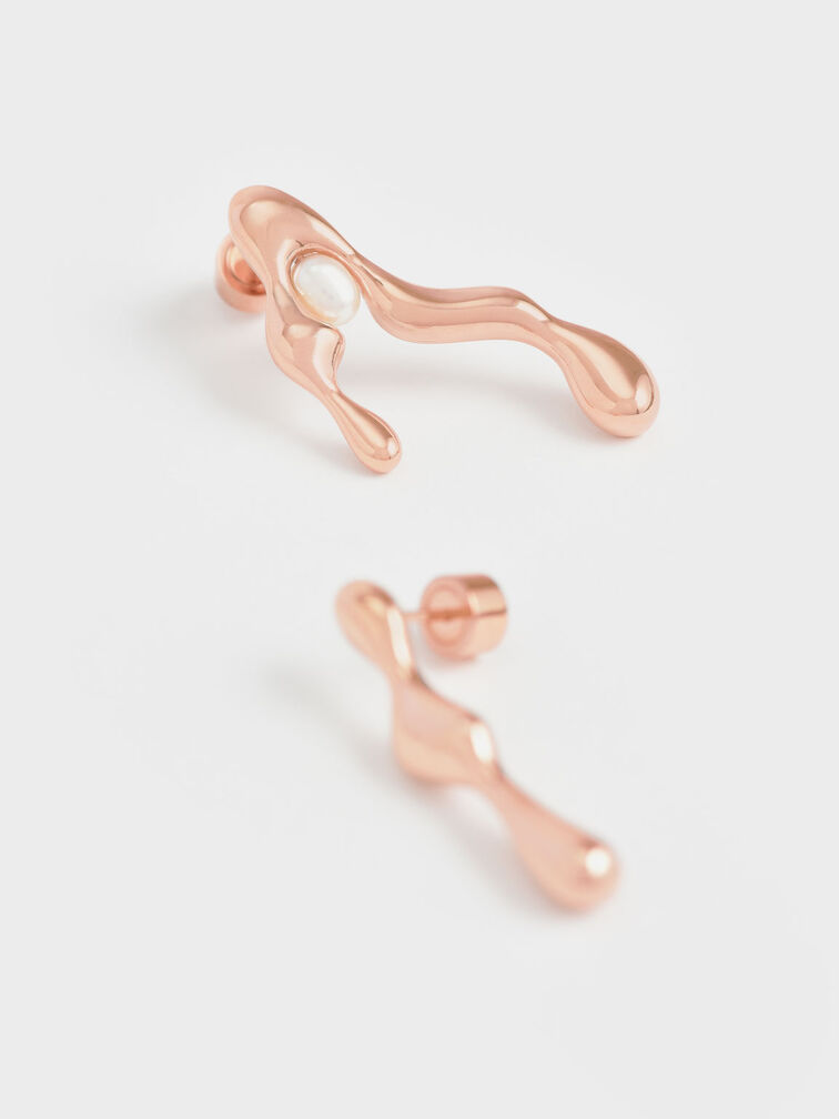 Sculpted Mismatch Earrings, Rose Gold, hi-res