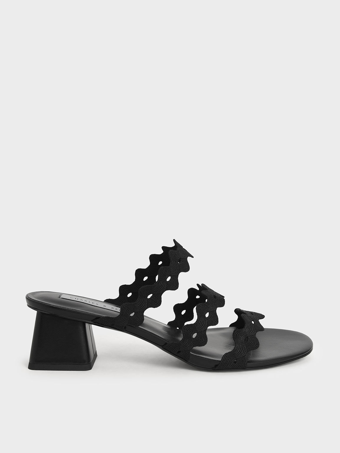 Grosgrain Scallop Mules, Black, hi-res