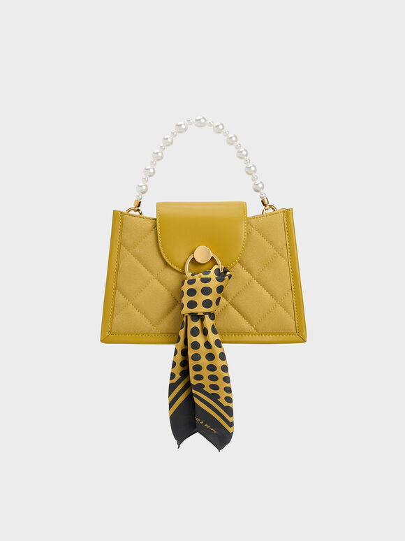Roza Scarf Quilted Crossbody Bag, Mustard, hi-res