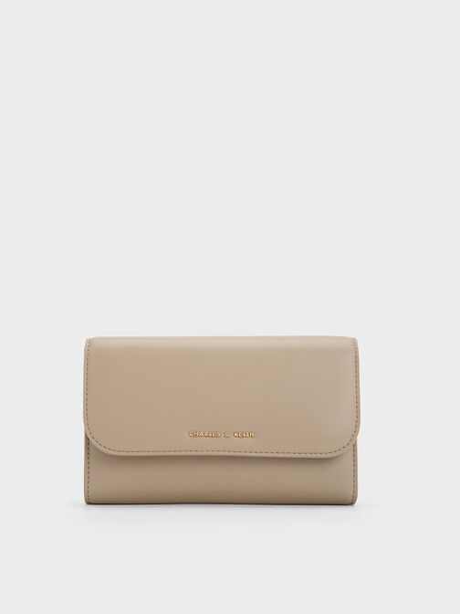 Magnetic Front Flap Long Wallet, Taupe, hi-res