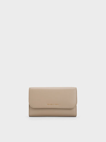 Magnetic Front Flap Long Wallet, Taupe, hi-res