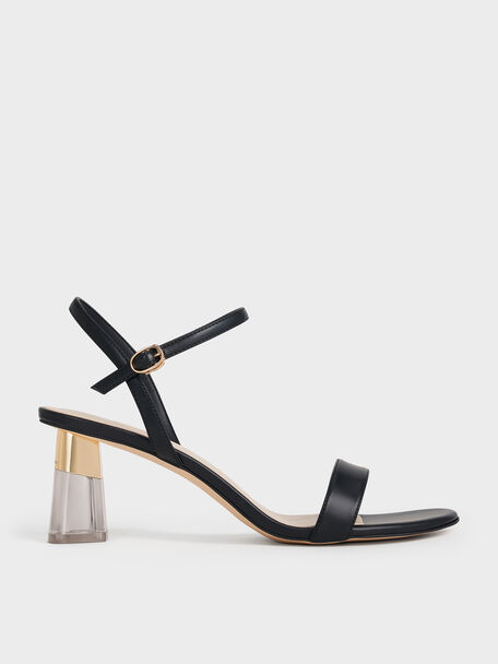Oleana Clear Trapeze Heel Sandals, Black, hi-res