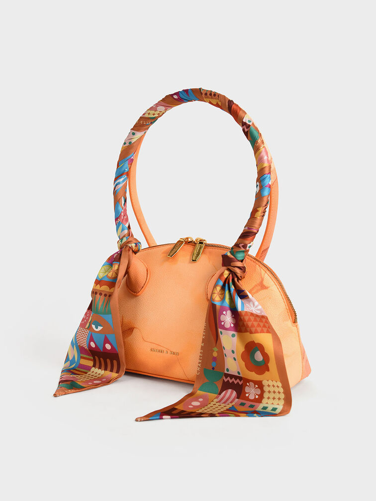 Alcott Scarf-Wrapped Shoulder Bag, Pumpkin, hi-res