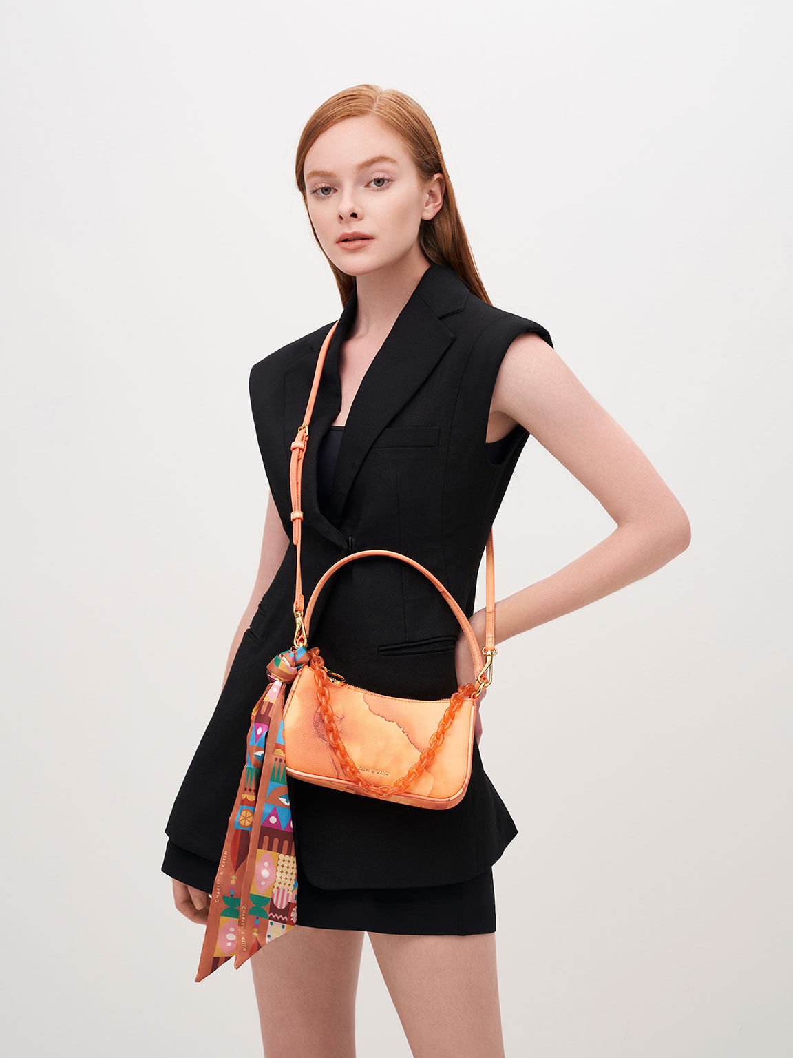 Pumpkin Alcott Scarf Chain-Link Shoulder Bag - CHARLES & KEITH SA