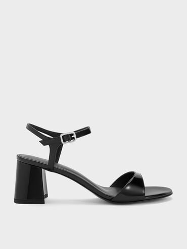 Patent Ankle-Strap Block-Heel Sandals, Black Patent, hi-res