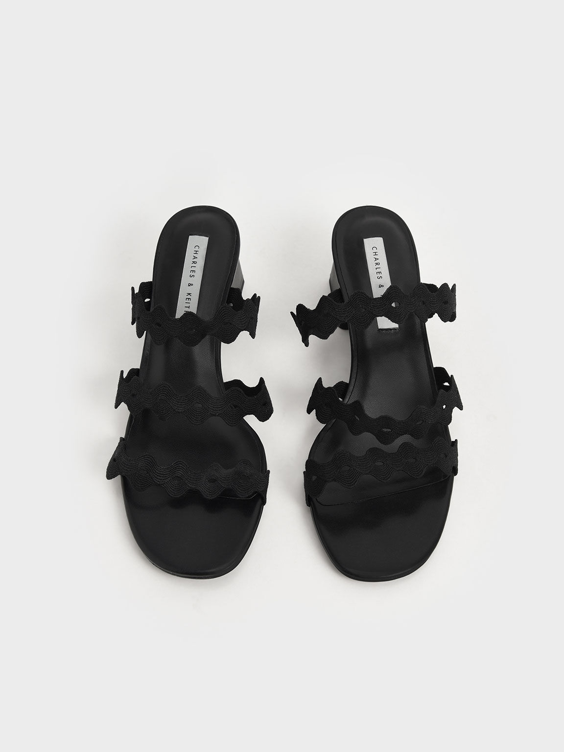 Grosgrain Scallop Mules, Black, hi-res