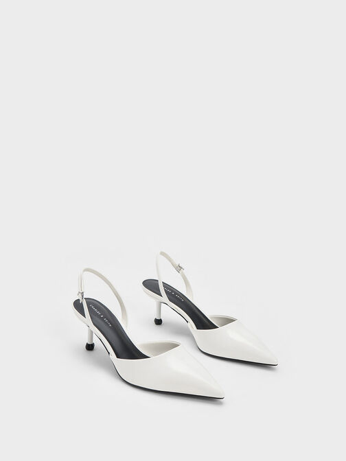 Sculptural Heel Slingback Pumps, White, hi-res