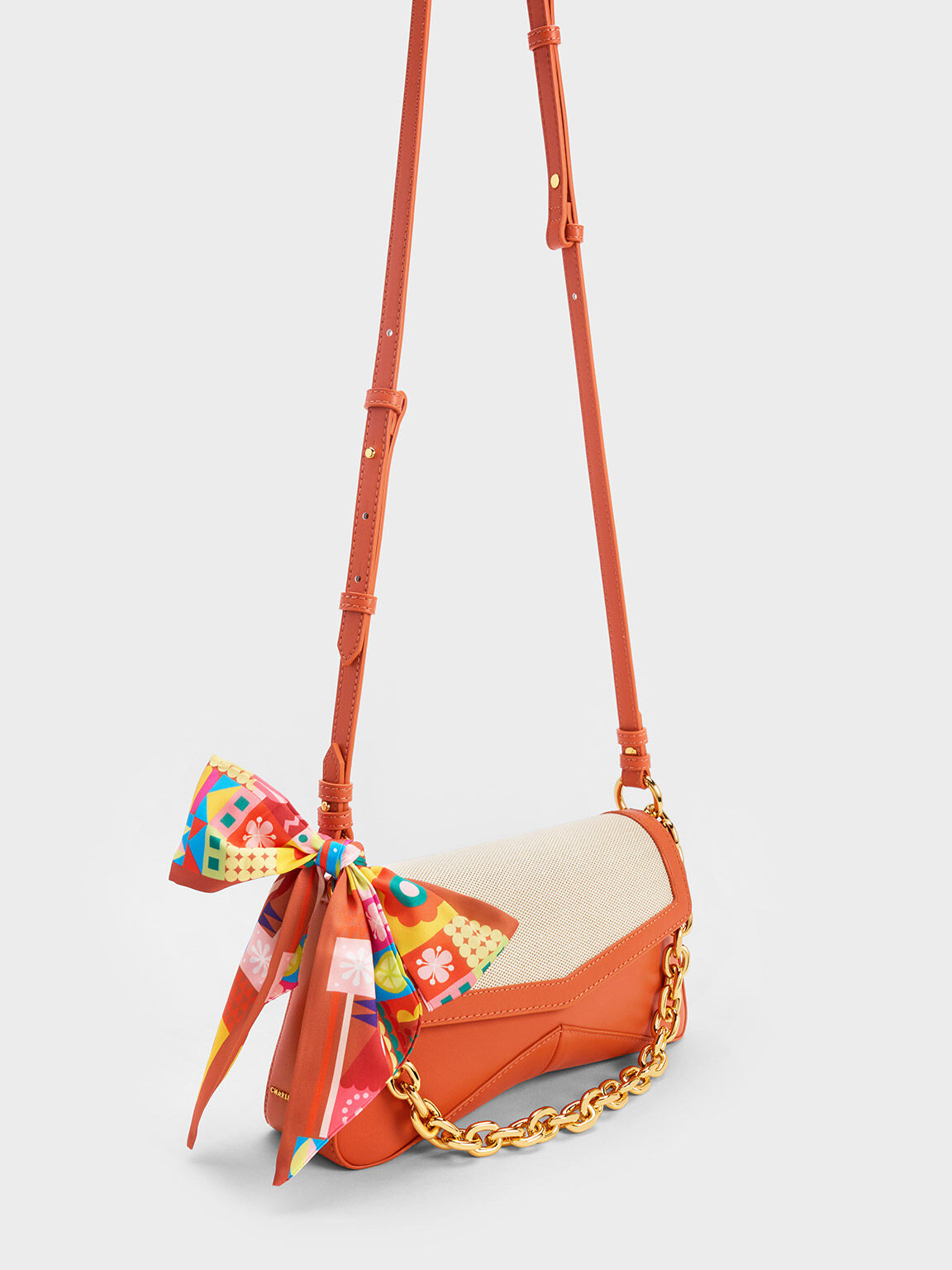 Arley Canvas Chain-Link Trapeze Bag, Orange, hi-res