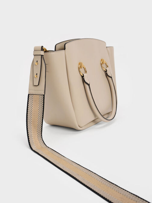 Ring-Embellished Large Tote Bag, Beige, hi-res