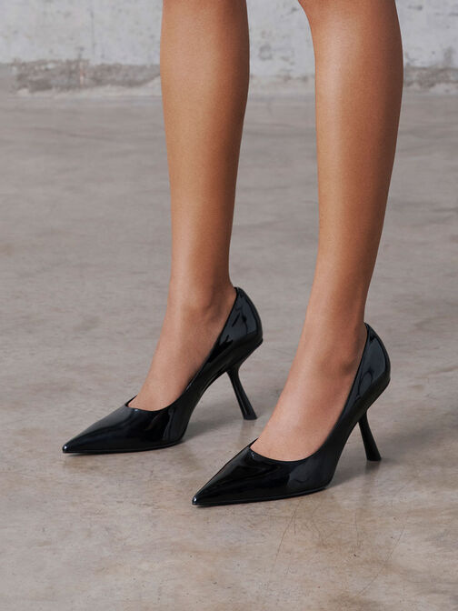 حذاء بكعب مائل وحاصل على براءة اختراع ومقدمة مدببة, Black Patent, hi-res