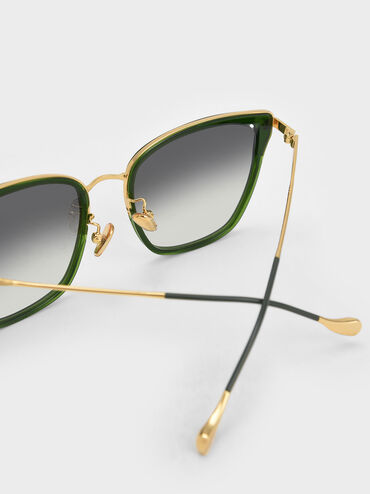 Recycled Acetate Wire-Frame Butterfly Sunglasses, Olive, hi-res