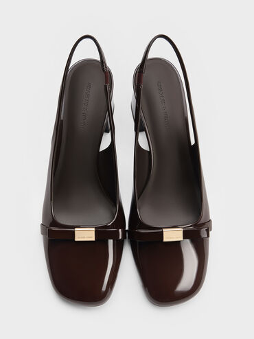 Dorian Patent Bow Block-Heel Slingback Pumps, Dark Brown, hi-res