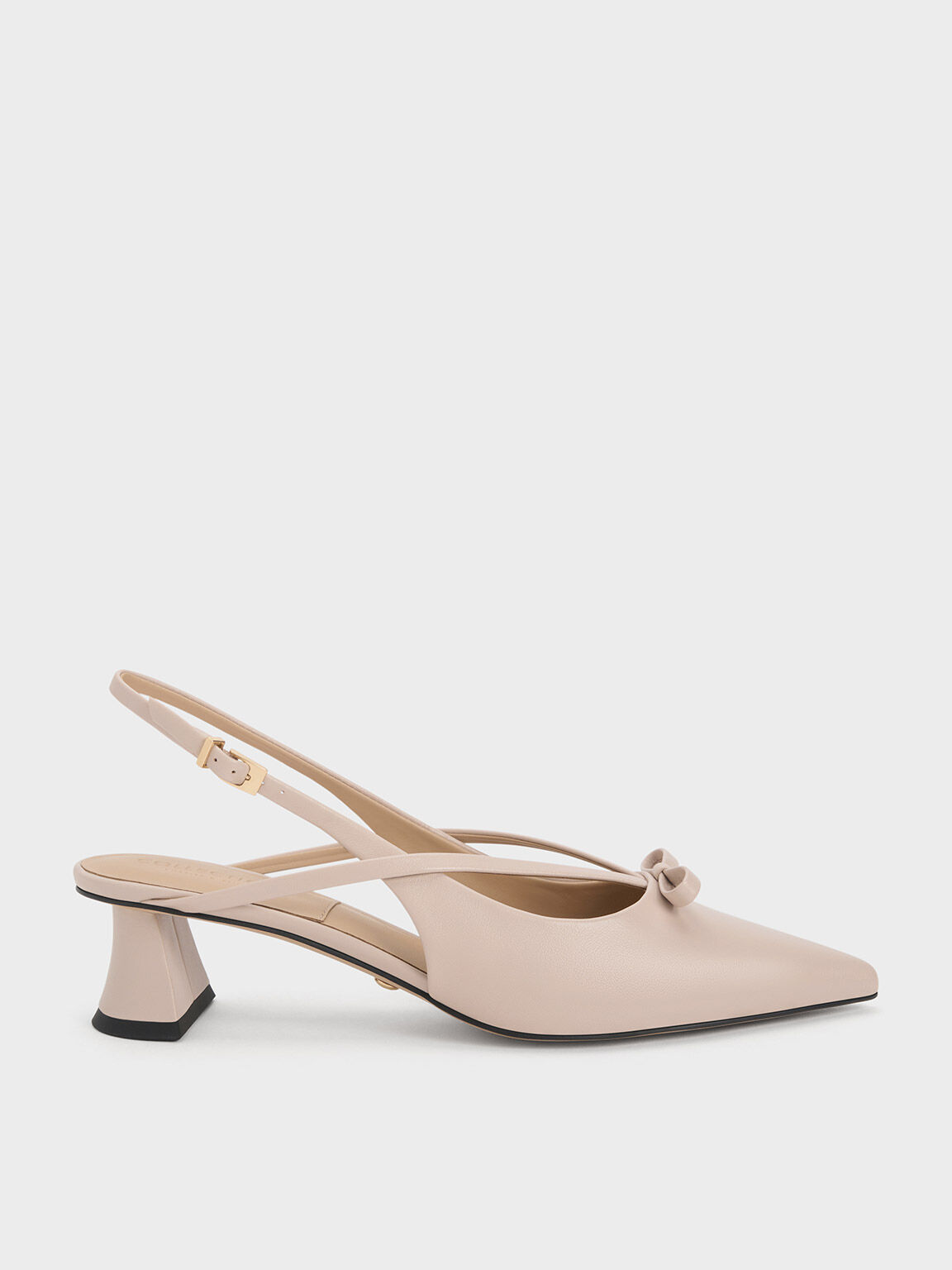 Leather Bow Strappy Slingback Pumps, Nude, hi-res