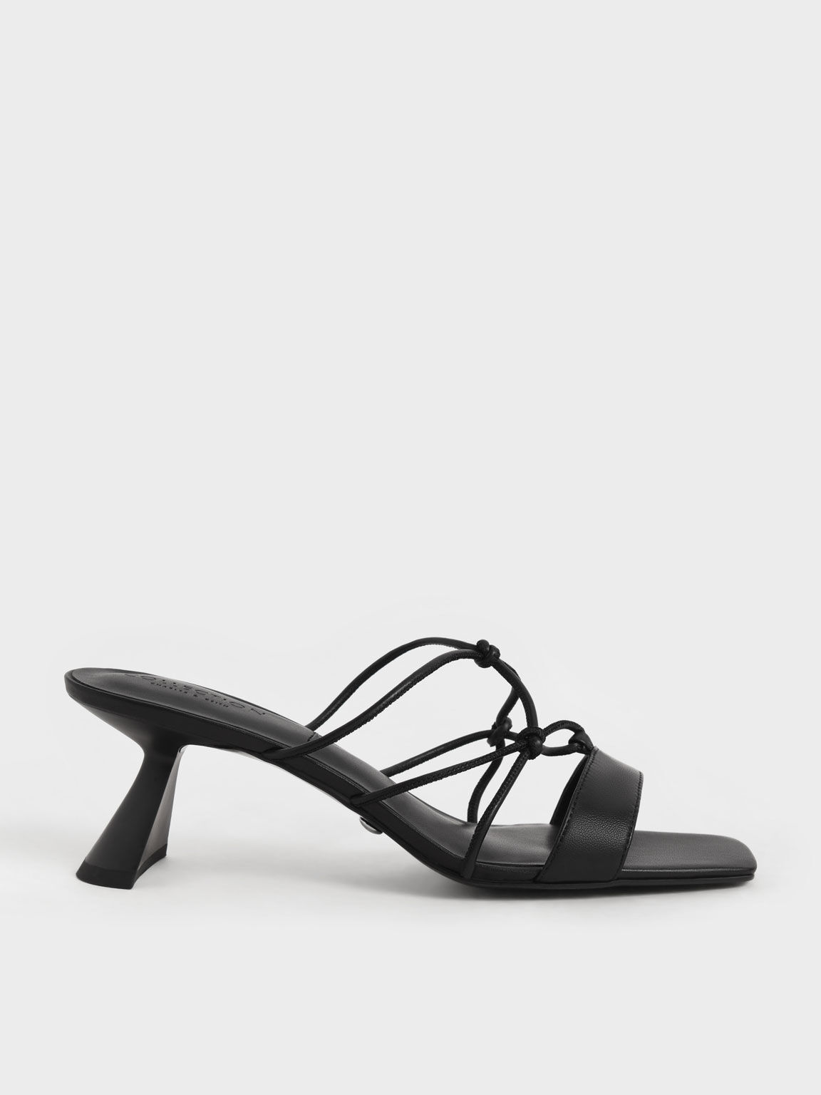 Strappy Leather Sculptural Heel Sandals, Black, hi-res