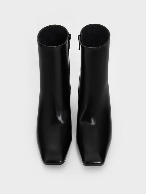 Curved Block Heel Ankle Boots, Black, hi-res
