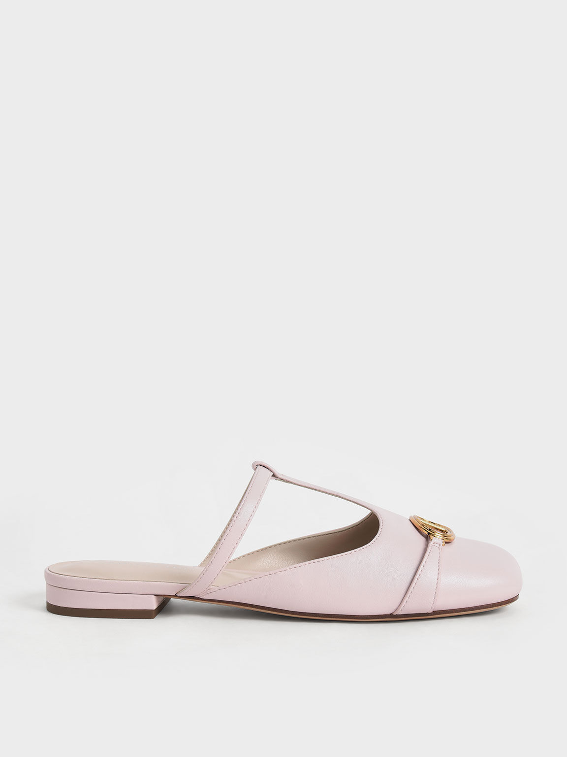 Light Pink Metallic Accent Cut Out Flat Mules CHARLES KEITH SA