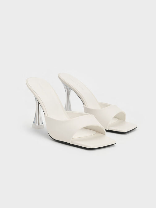 Clear Flared Heel Mules, Cream, hi-res