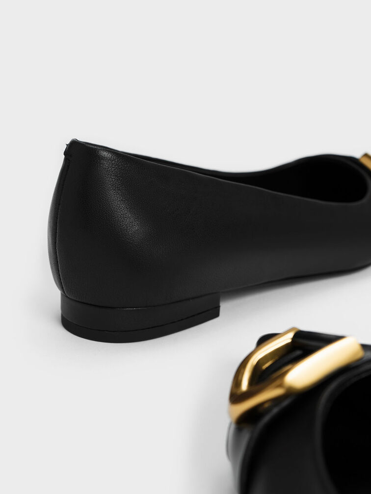 حذاء باليرينا قابين من الجلد, أسود, hi-res