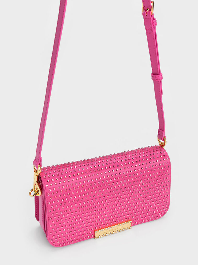 Embellished Chain Strap Bag, Fuchsia, hi-res