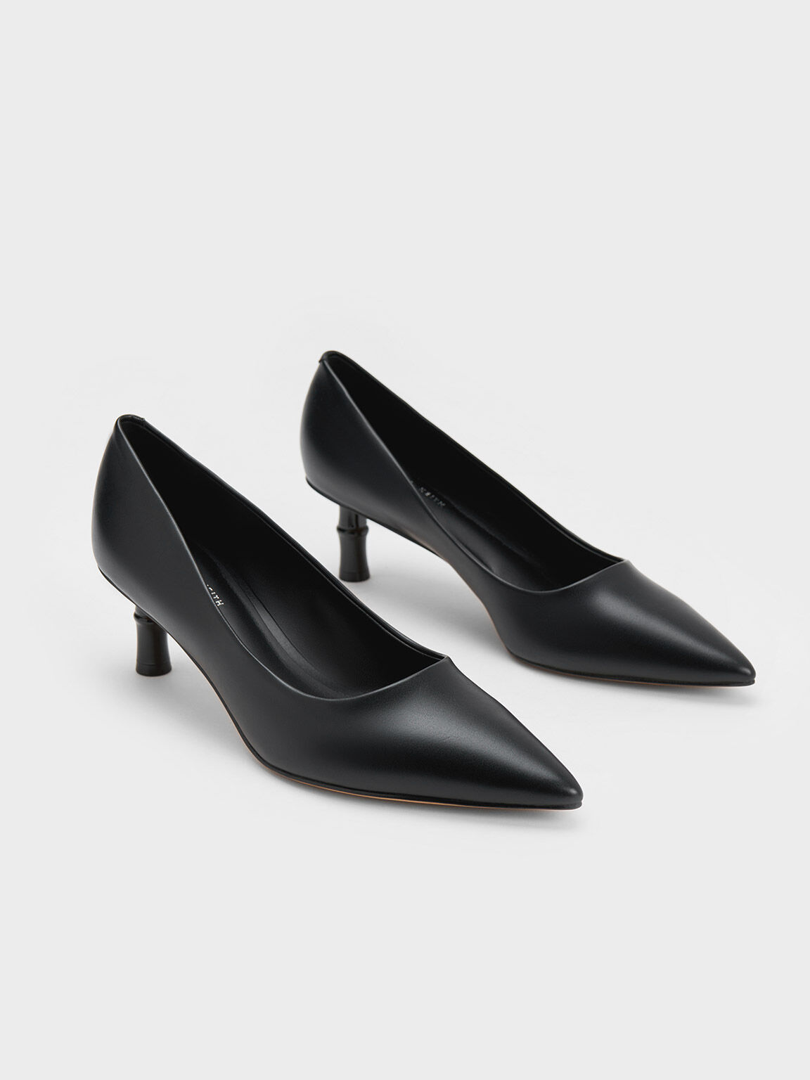 Bamboo Heel Pointed-Toe Pumps, Black, hi-res