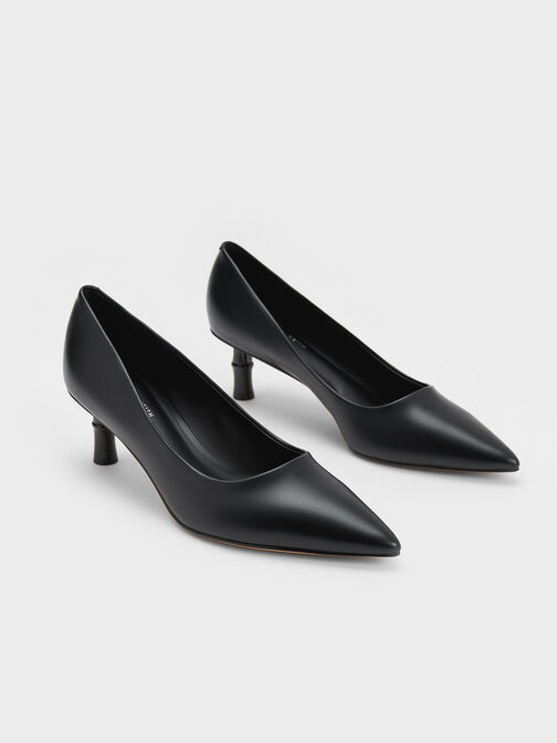 Bamboo Heel Pointed-Toe Pumps, Black, hi-res