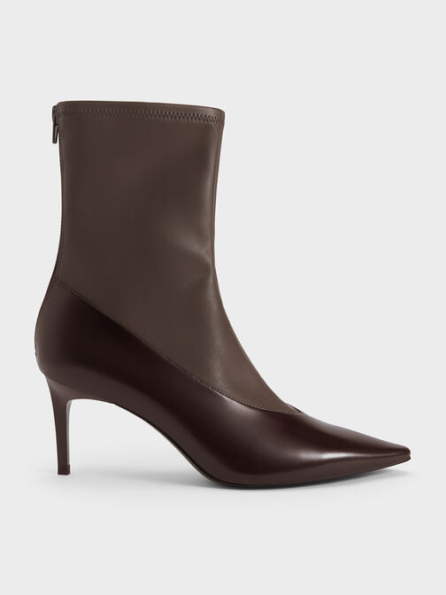 Pointed-Toe Back-Zip Stiletto-Heel Ankle Boots, Dark Brown, hi-res