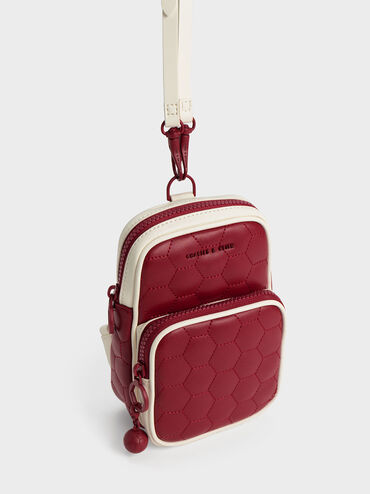 Textured Elongated Crossbody Bag, Red, hi-res