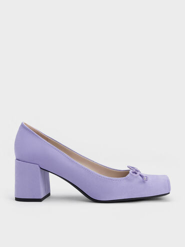 Bow Square-Toe Textured Pumps, Purple, hi-res