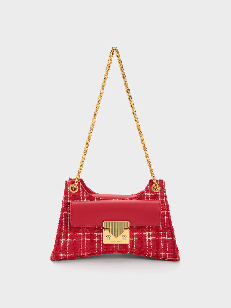 حقيبة يودورا بتصميم هندسي من الصوف, أحمر, hi-res