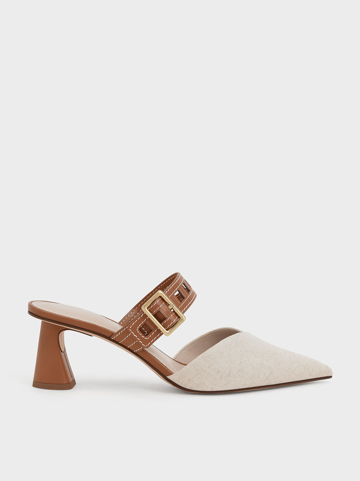 Caramel Sepphe Cut Out Strap Heeled Mule Pumps CHARLES KEITH SA