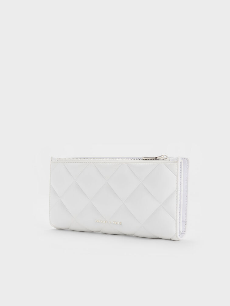 Danika Quilted Long Wallet, White, hi-res