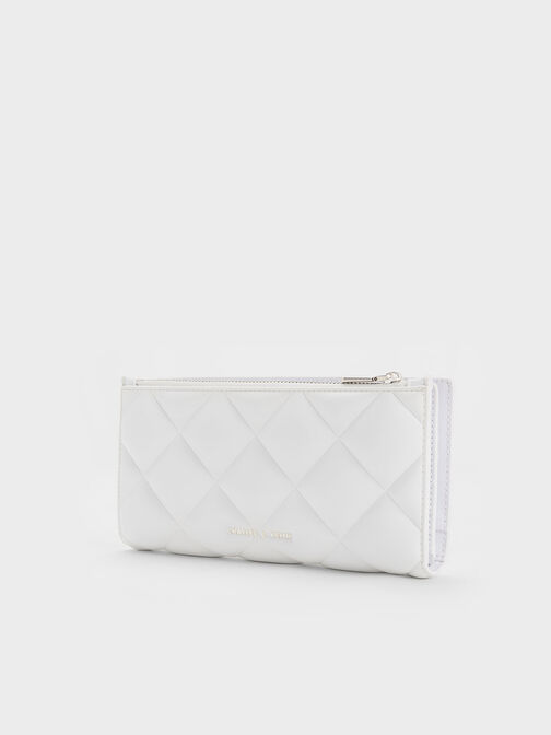 Danika Quilted Long Wallet, White, hi-res