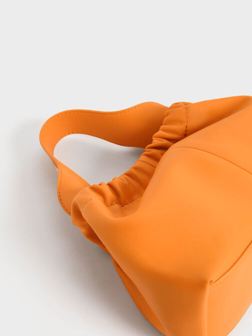 Ruched Slouchy Bucket Bag, Orange, hi-res
