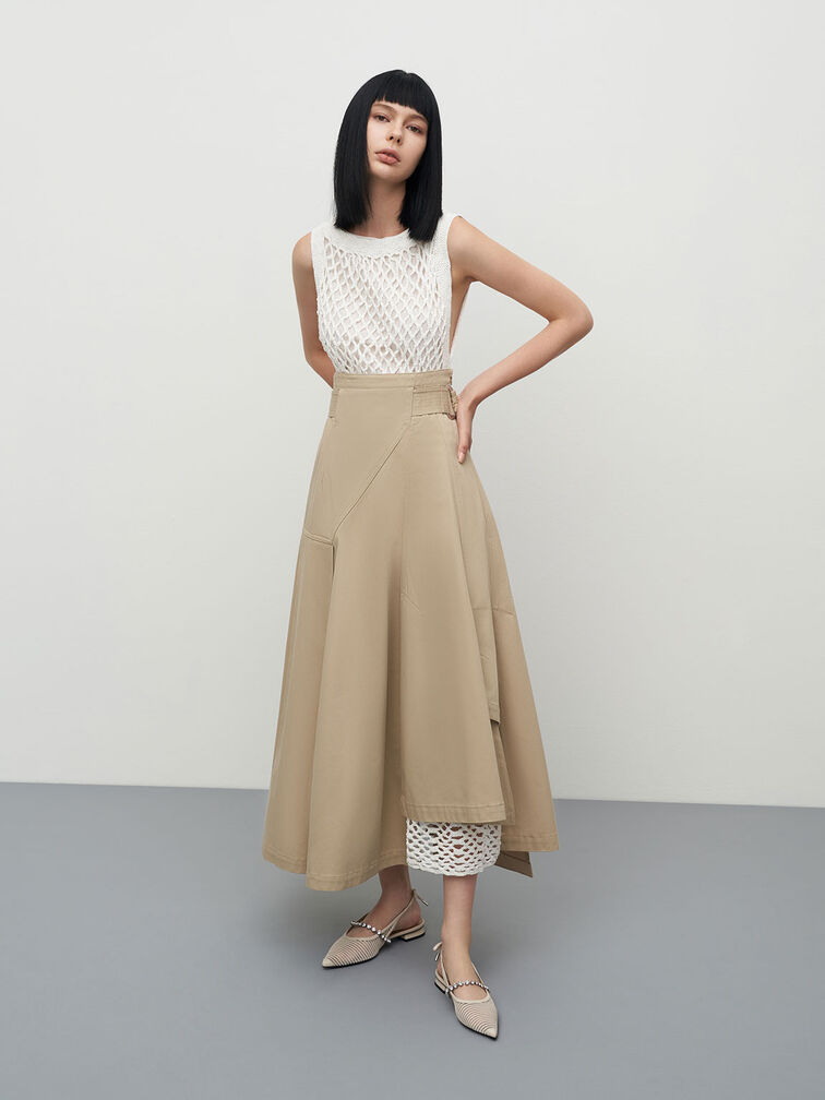 Gem-Strap Knit & Mesh Ballerina Pumps, Chalk, hi-res