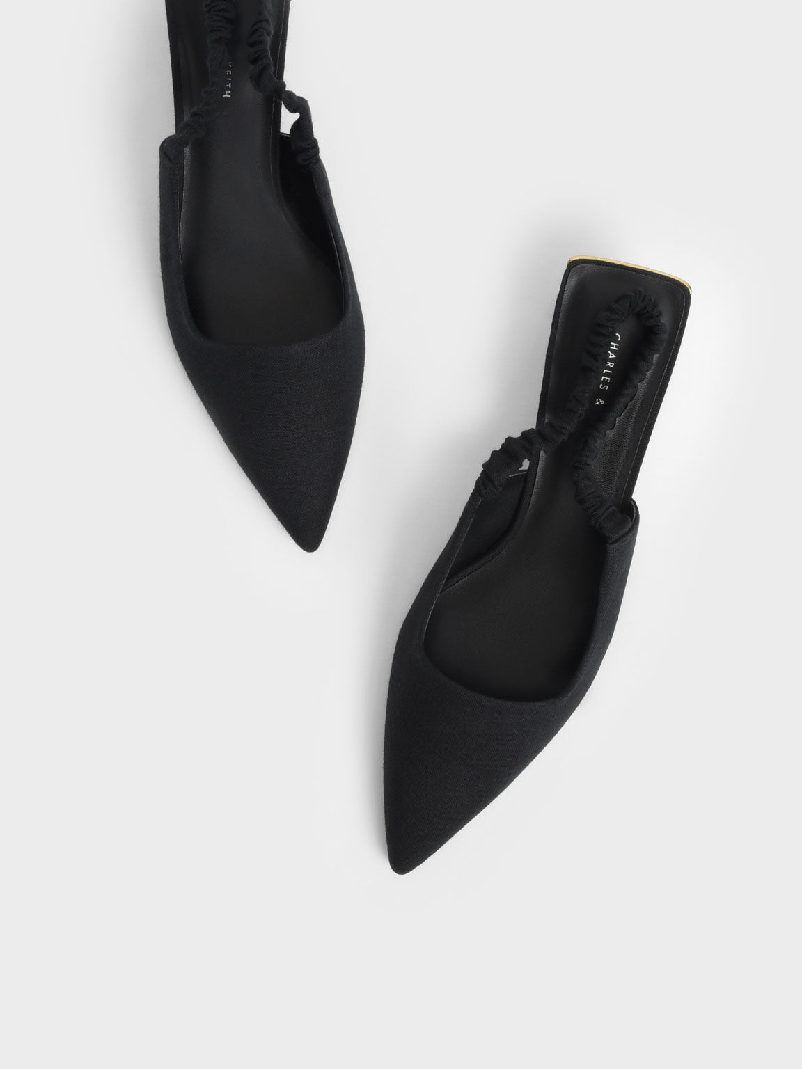 حذاء لينن بكعب عالي مكشكش مفتوح من الخلف, أسود, hi-res