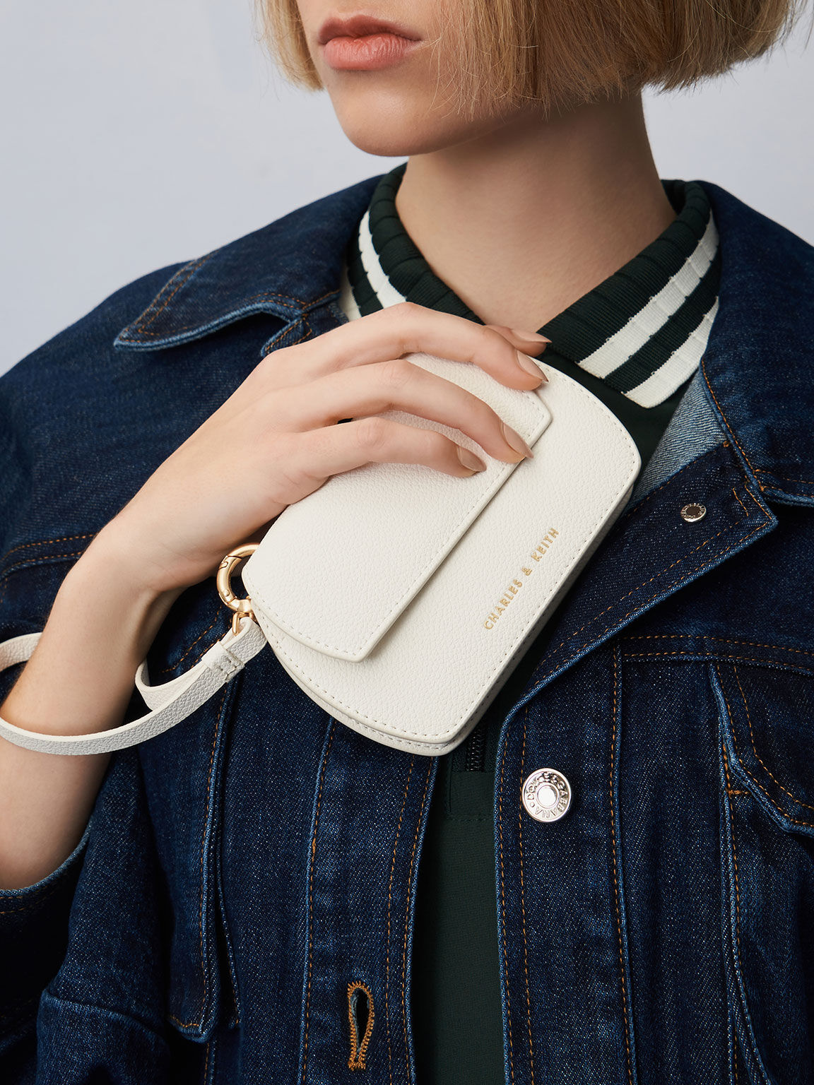 Selby Front Flap Curved Wristlet, White, hi-res