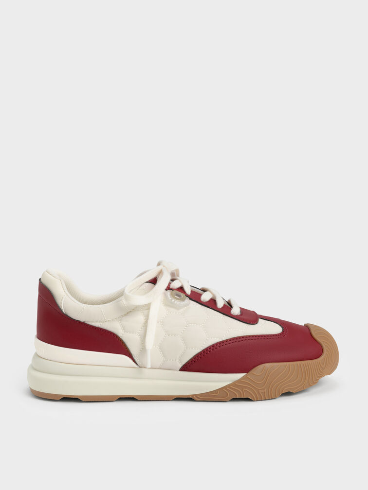 Nylon Low-Top Sneakers, Red, hi-res