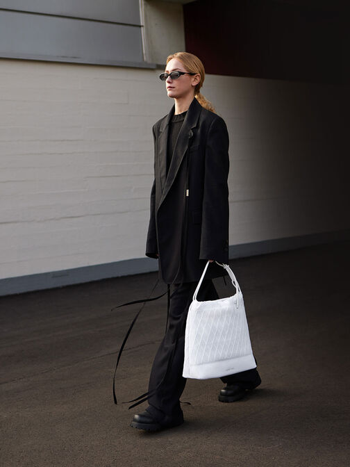 Genoa Bow-Tie Knitted Bag, White, hi-res