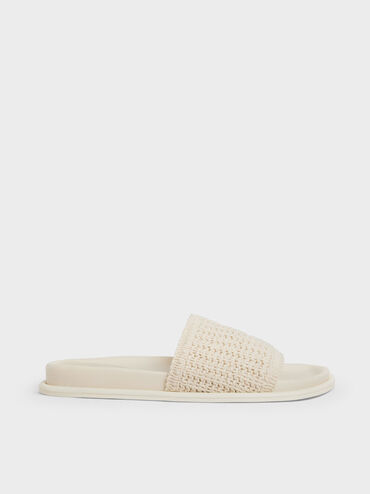 Knitted Slide Sandals, Cream, hi-res