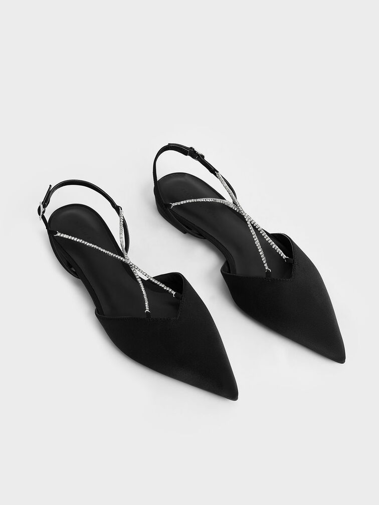 Adel Recycled Polyester Gem-Embellished Slingback Ballerinas, Black, hi-res