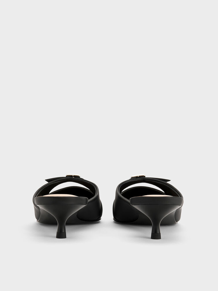Crystal-Buckle Pointed-Toe Kitten-Heel Mules, Black, hi-res