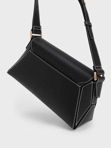 حقيبة كتف نسرين بتصميم هندسي, أسود, hi-res