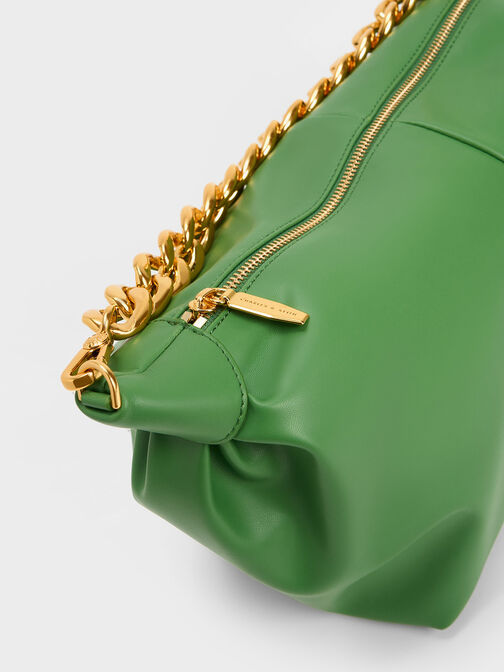 Chunky Chain Link Hobo Bag, Green, hi-res