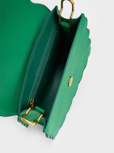 حقيبة وافرلي بحواف مموجة أنيقة, لون أخضر, hi-res