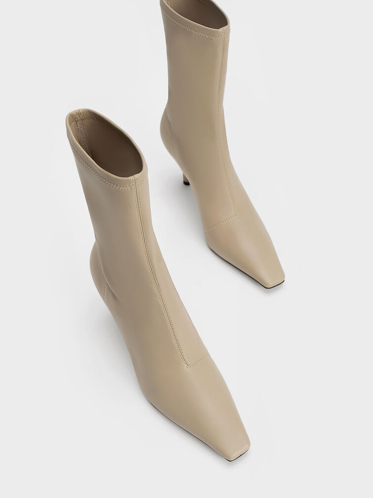 Cylindrical Heel Calf Boots, Taupe, hi-res