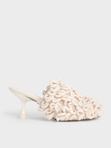 Textured Spool Heel Mules, Chalk, hi-res