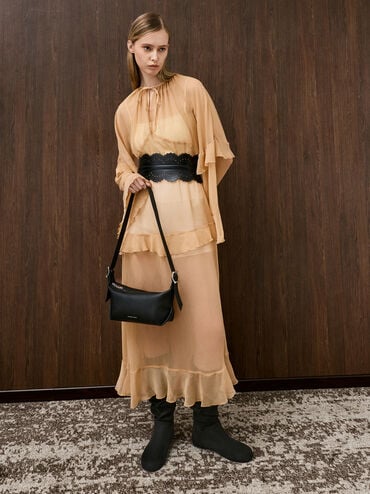 Larsen Buckle-Strap Slouchy Shoulder Bag, Noir, hi-res