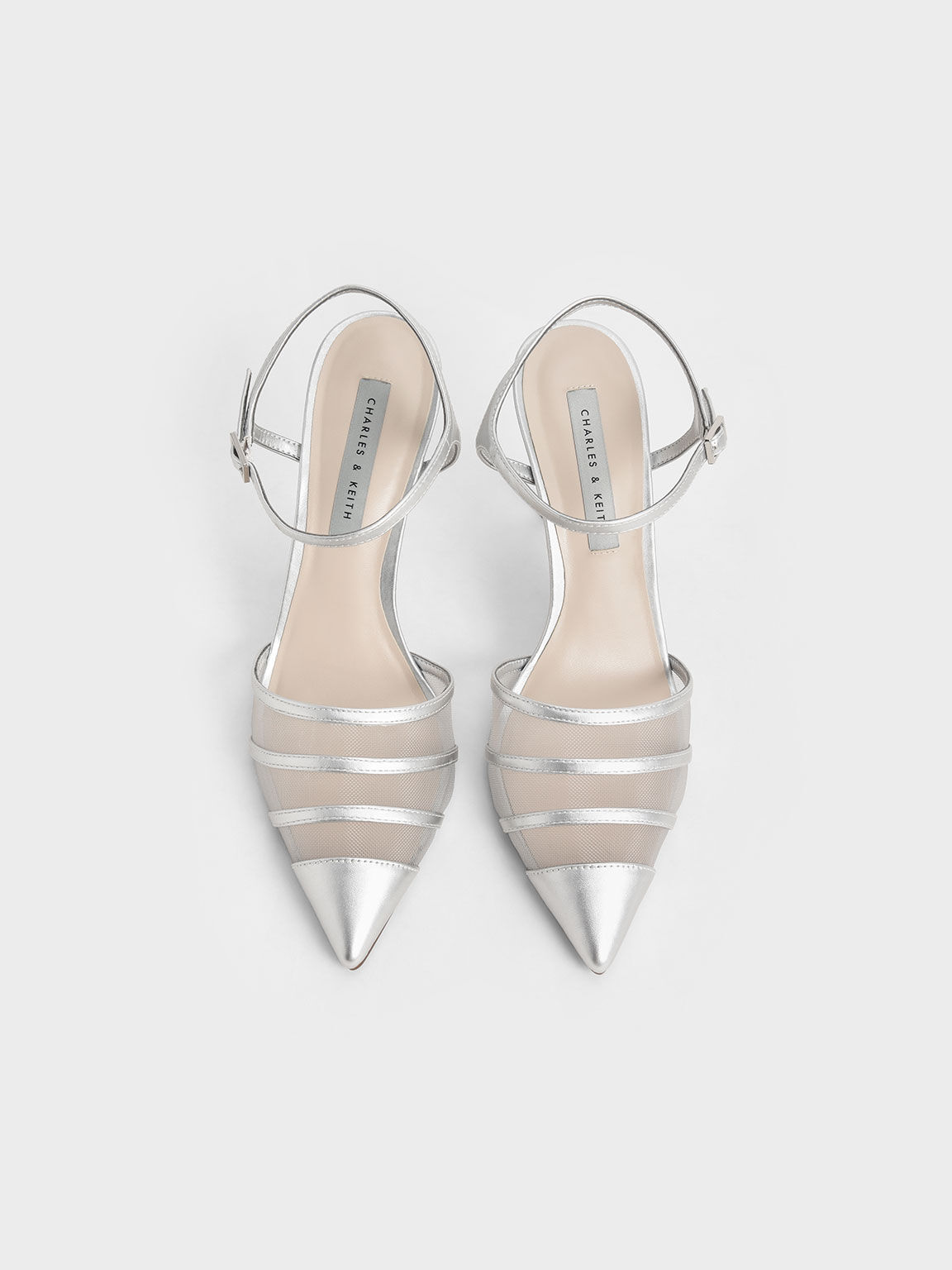 Silver mesh pumps top