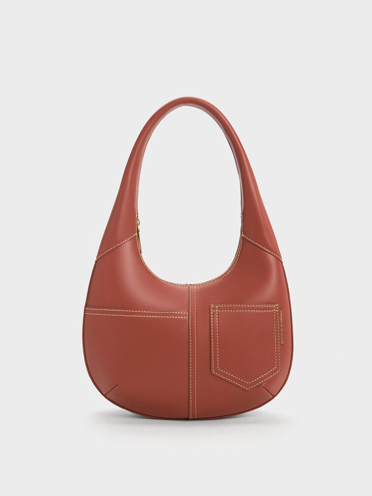 حقيبة أنثيا ذات تصميم منحني وتفاصيل متباينة, Mocha, hi-res